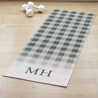 Modern Green Minimal Gingham Pattern Monogram Yoga Mat