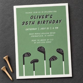 Modern Green Minimal Men's Golf Any Age Birthday Invitation