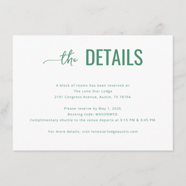 Modern Green Minimalist Details Enclosure Card (Front)