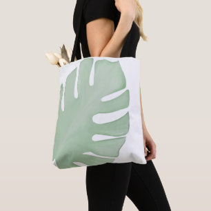 Modern Green Minimalist Palm Leaves Tote Bag
