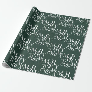 Modern Green Minimalist Typography Merry Christmas Wrapping Paper