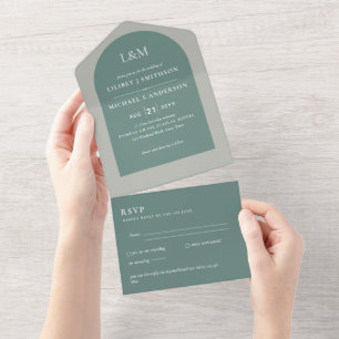 Modern Green Monochrome Wedding All In One Invitation