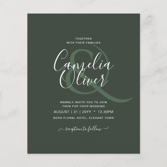 Modern Green Monochrome Wedding Flyer (Front)