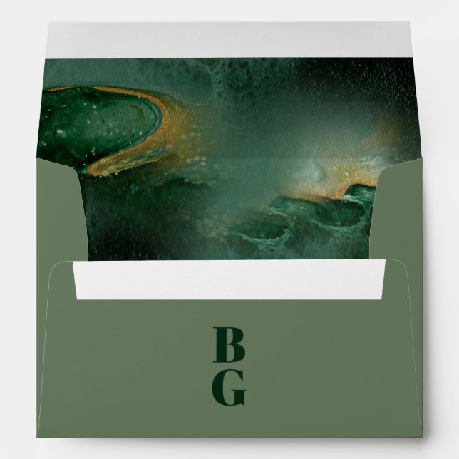 Modern Green Monogram 5x7 Wedding Invitation Envelope (Back (Bottom))