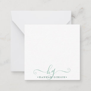 Modern Green Monogram Fancy Script Initials Card