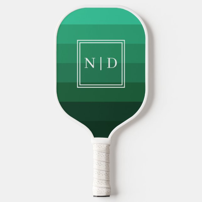 Modern Green Monogram Minimalist Initials  Pickleball Paddle (Front)