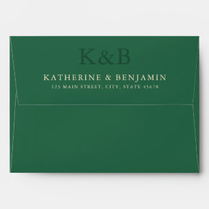 Modern Green Monogram Minimalist Wedding Envelope