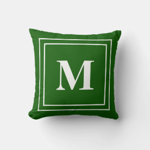 Modern Green Monogram Throw Pillow