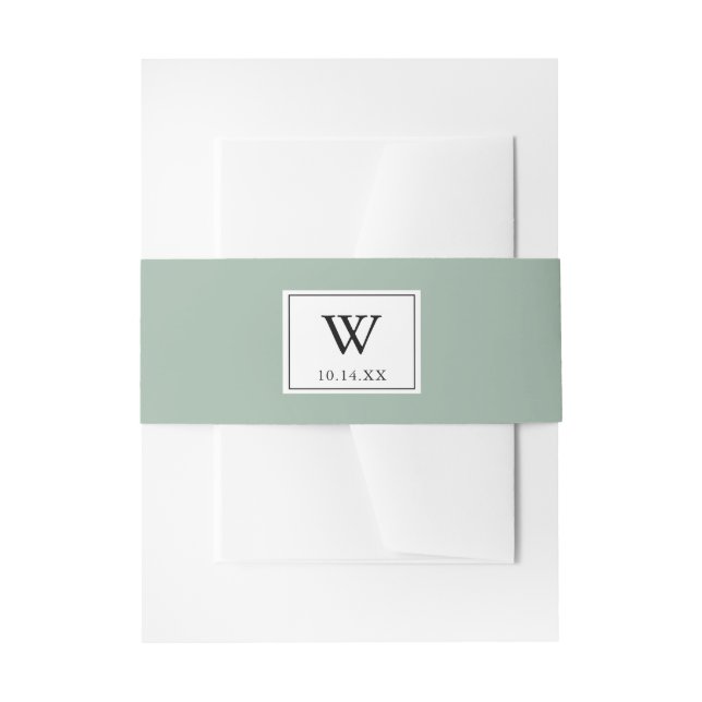 Modern Green Monogram Wedding Invitation Belly Band (Front Example)