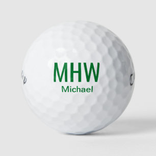 Modern Green Monogrammed Golf Balls