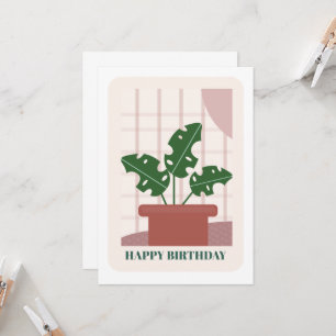 Modern Green Monstera Leaf Plant Birthday Card