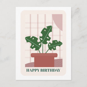 Modern Green Monstera Leaf Plant Birthday Card