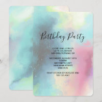 Modern Green Nebula Faded Watercolor Birthday