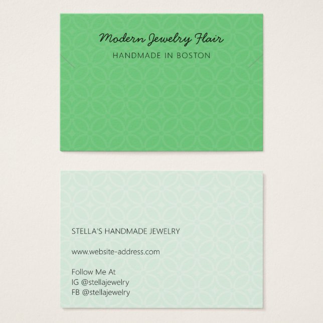 Modern Green Necklace Bracelet Display Card (Front & Back)