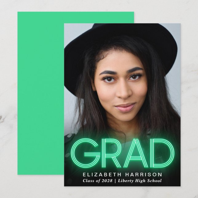 Modern Green Neon Graduation Announcement (Front/Back)