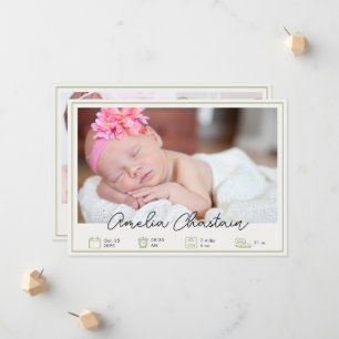 Modern Green Newborn Baby Photo Collage Birth  Announcement