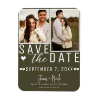 Modern Green Olive Save the Date 2 Photo Wedding 