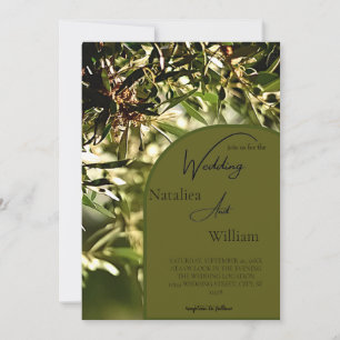 Modern Green Olive Tree Background Wedding  Invitation