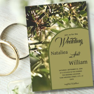 Modern Green Olive Tree Background Wedding  Invitation