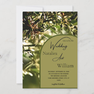 Modern Green Olive Tree Background Wedding Invitation