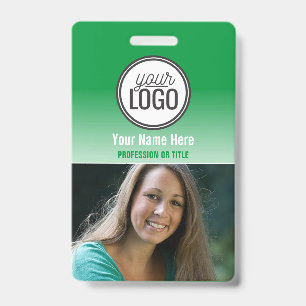 Modern Green Ombre Professional Photo Name Tag ID Badge