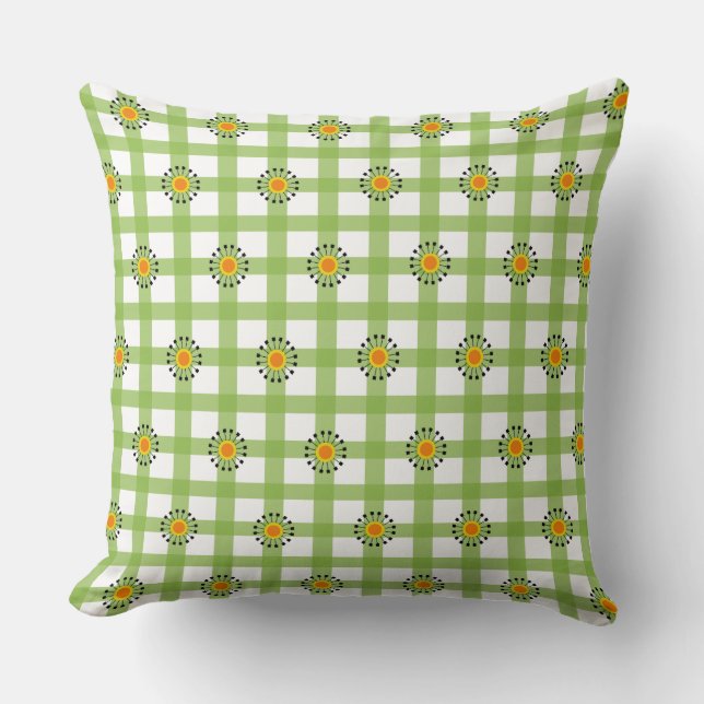 Modern Green Orange Plaid Cushion (Front)