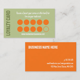 Modern Green Orange Ten Visits Loyalty Punch Card
