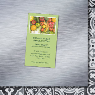 Modern Green Organic Farm Grocery Store Magnetic Business Card