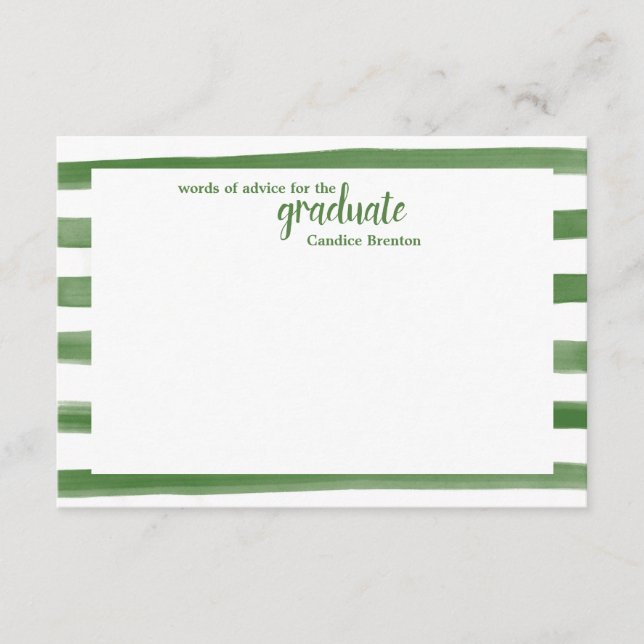 Modern Green Painted Stripes Word of Advice Cards (Front)