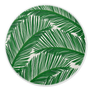 Modern Green Palm Leaf Tropical Pattern Ceramic Knob