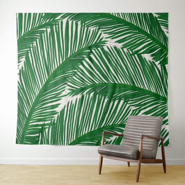 Modern Green Palm Leaf Tropical Pattern Tapestry (In Situ (Horizontal))