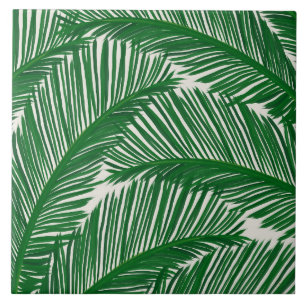 Modern Green Palm Leaf Tropical Pattern Tile