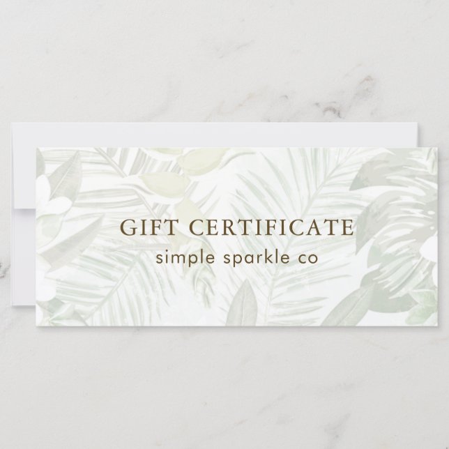 Modern Green Palm Print Gift Certificate (Front)
