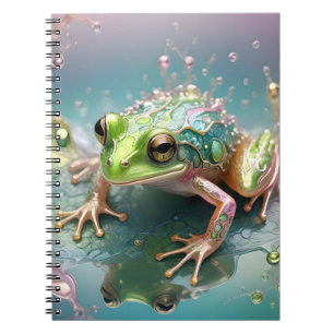 Modern Green Pastel Fractal Tree Frog Art, Notebook