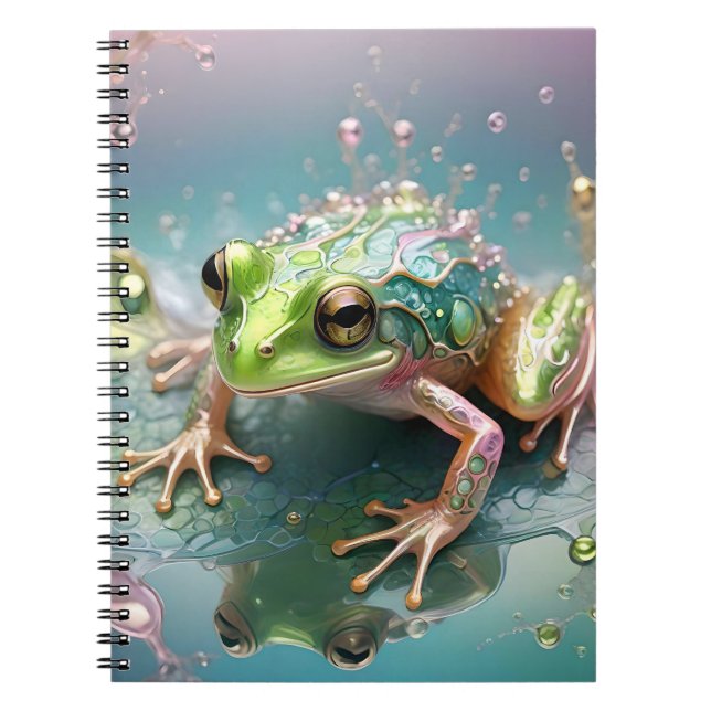 Modern Green Pastel Fractal Tree Frog Art, Notebook (Front)