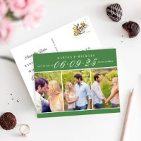Modern Green Photo Collage Save the Date