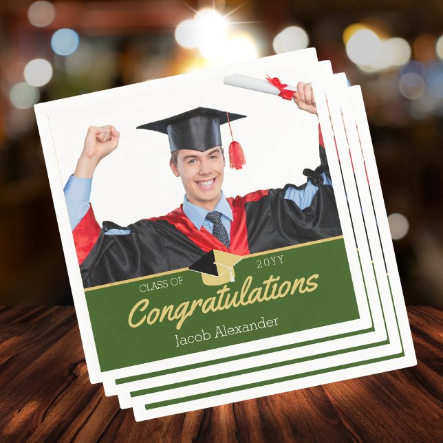 Modern Green Photo graduation class of 20xx Napkin (Creator Uploaded)