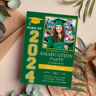 Modern Green Photo Graduation Party 2024 Invitation