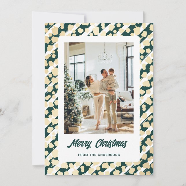Modern Green Photo Merry Christmas Holiday Card (Front)