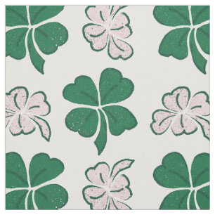 Modern Green Pink Clover Shamrock Drawing Pattern Fabric