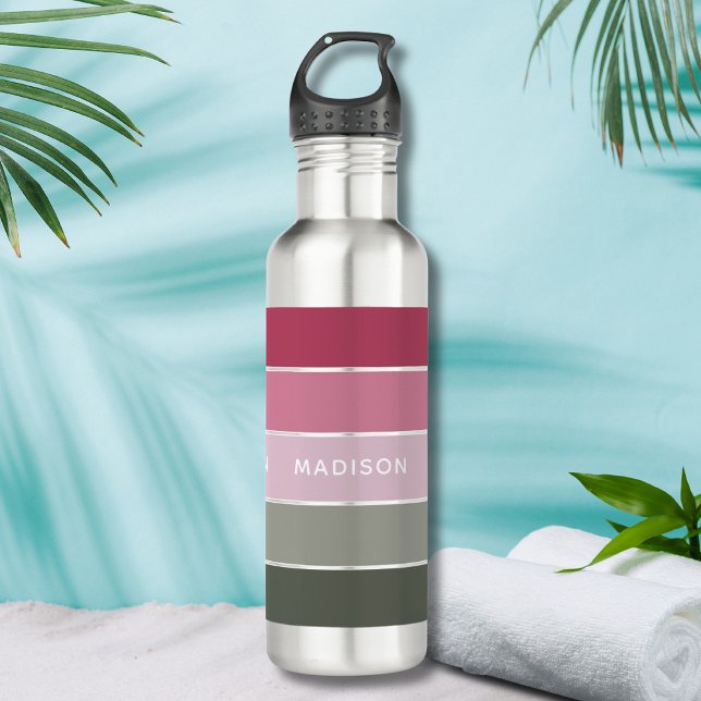 Modern Green Pink Colour Block Personalised Name 710 Ml Water Bottle (Creator Uploaded)