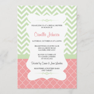 Modern Green & Pink Elegant Chevron Bridal Shower Invitation