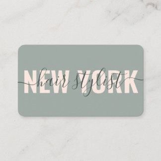 Modern green pink hair stylist script signature business card