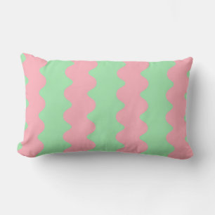 Modern Green Pink Wavy Stripe Minimalist Spring  Lumbar Cushion
