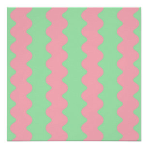 Modern Green Pink Wavy Stripe Minimalist Wall Art