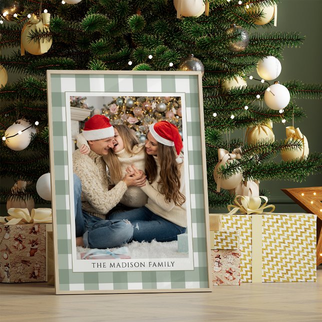 Modern Green Plaid Family Photo Merry Christmas Poster (Creator Uploaded)