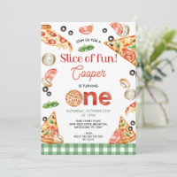 Modern Green Plaid Pizza Slice Of Fun 1st Birthday