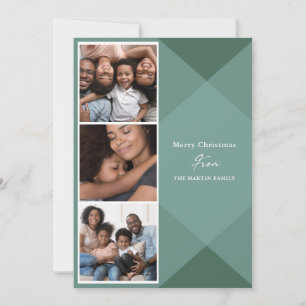 Modern Green Plaid Three Photo Calligraphy Holiday Card