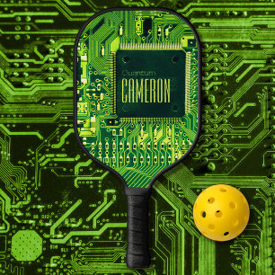 Modern Green Printed Circuit Microchip Geek Custom Pickleball Paddle
