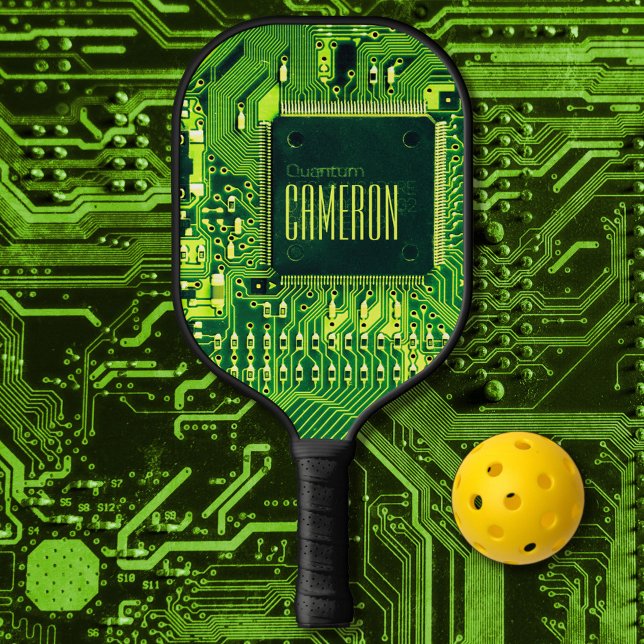 Modern Green Printed Circuit Microchip Geek Custom Pickleball Paddle (Creator Uploaded)